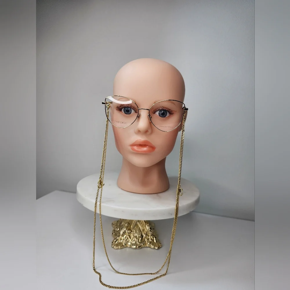 JIMMY‎ CHOO 52 MM gold-toned women's eyeglasses frames with removable chain.